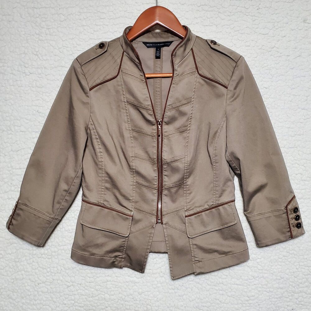 Women's White House Black Market Military Shoulder Front Zip Jacket Size 4